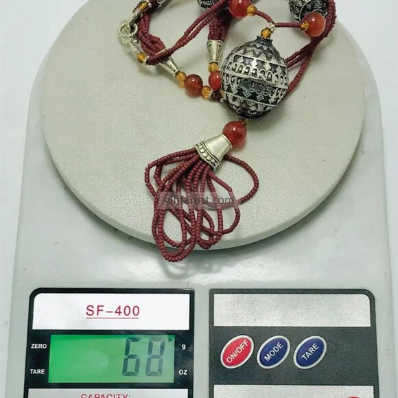 Vintage Style Tassel Necklace with Ornate Metal Beads, Statement Tribal Pendant - Picture 11 of 13